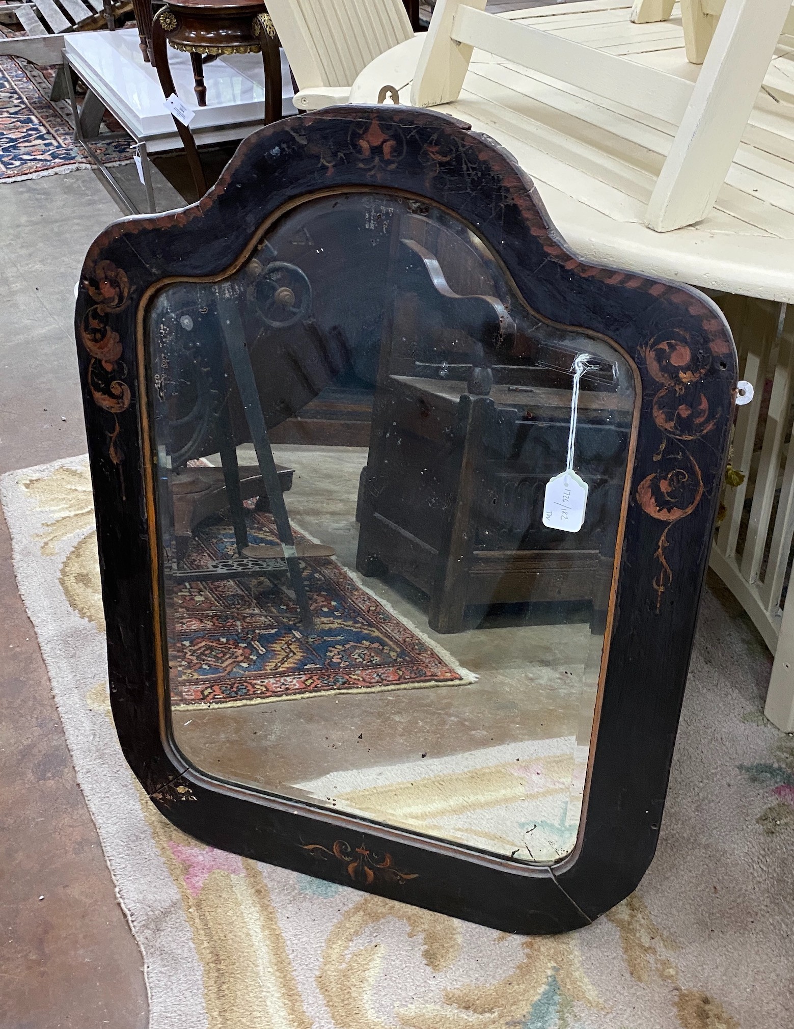 A 19th century painted wall mirror with bevelled plate, width 66cm, height 87cm